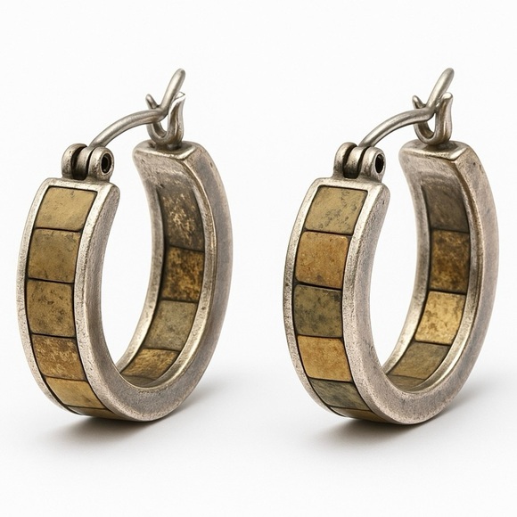 Vintage Jewelry - Sterling Silver and Brass Huggie Hoop Earrings